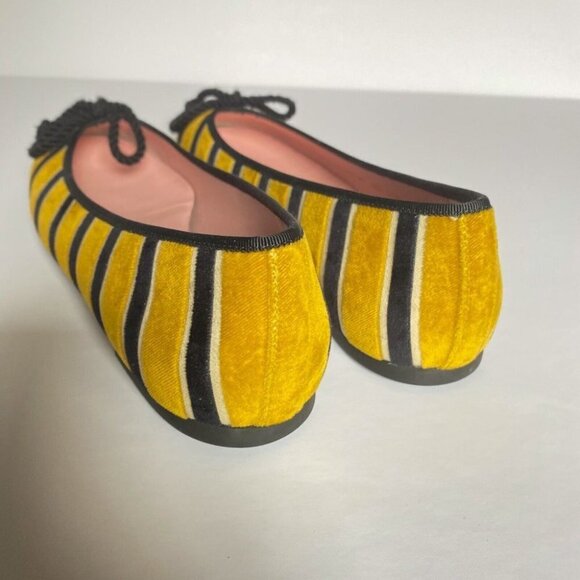 NEW Pretty Ballerinas Striped Yellow Black Round toe Velvet Ballet  Flats 37.5 - Picture 7 of 9